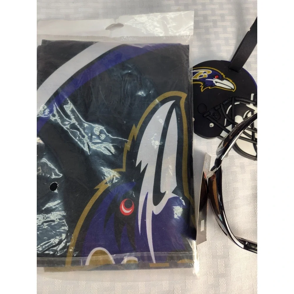 Baltimore Ravens Football Fan Lot- Flag, Sunglasses, Luggage Tag, Journal